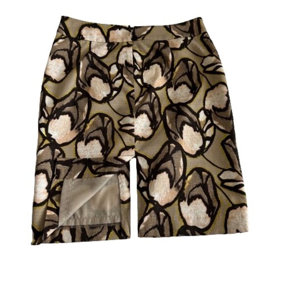 Ann Taylor Women's 6 Brown/Tan Floral Cotton Midi Lined Straight/Pencil Skirt - Picture 10 of 12